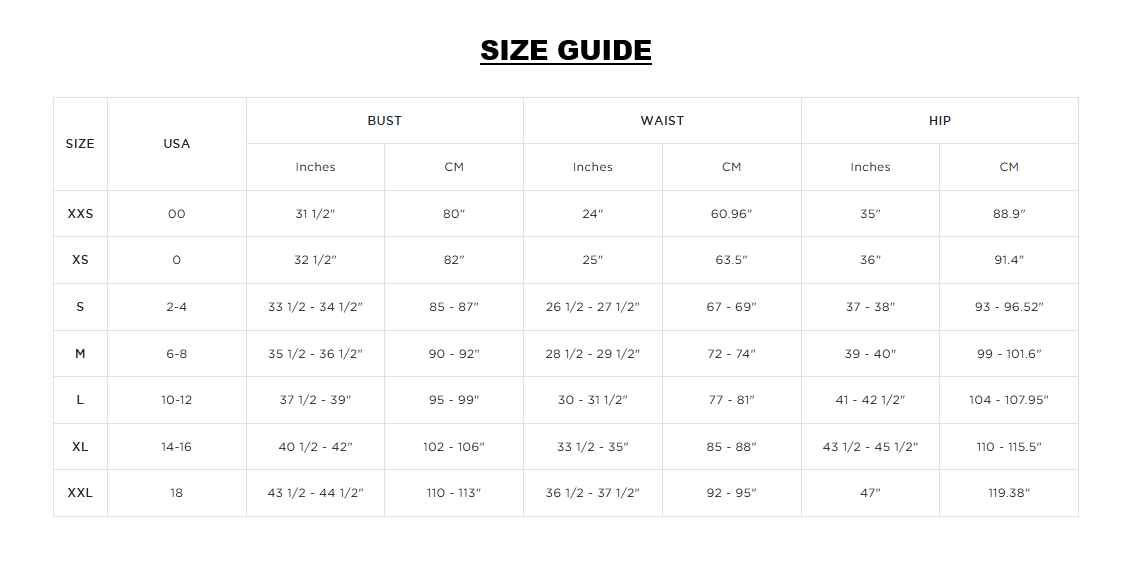 Product size guide