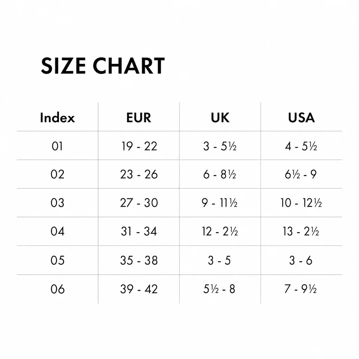 Product size guide