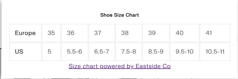 Product size guide