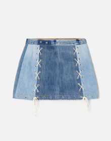 Womens | Upcycled Vintage | Denim Laced Midi Skirt | One-of-a-kind | Indigo