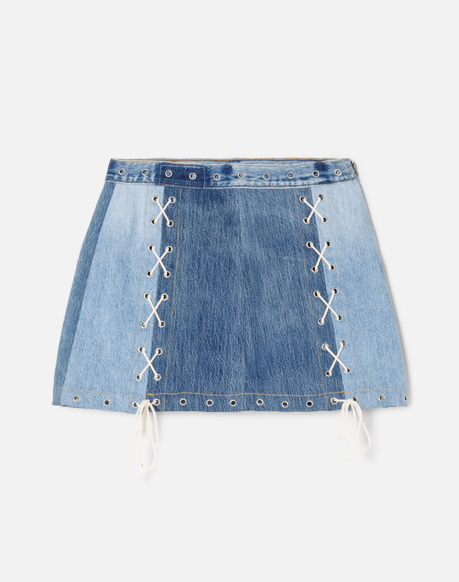 Womens | Upcycled Vintage | Denim Laced Midi Skirt | One-of-a-kind | Indigo