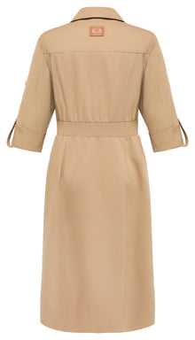 Wool Elegant Waist-Defining Slim-Fit Dress | Khaki
