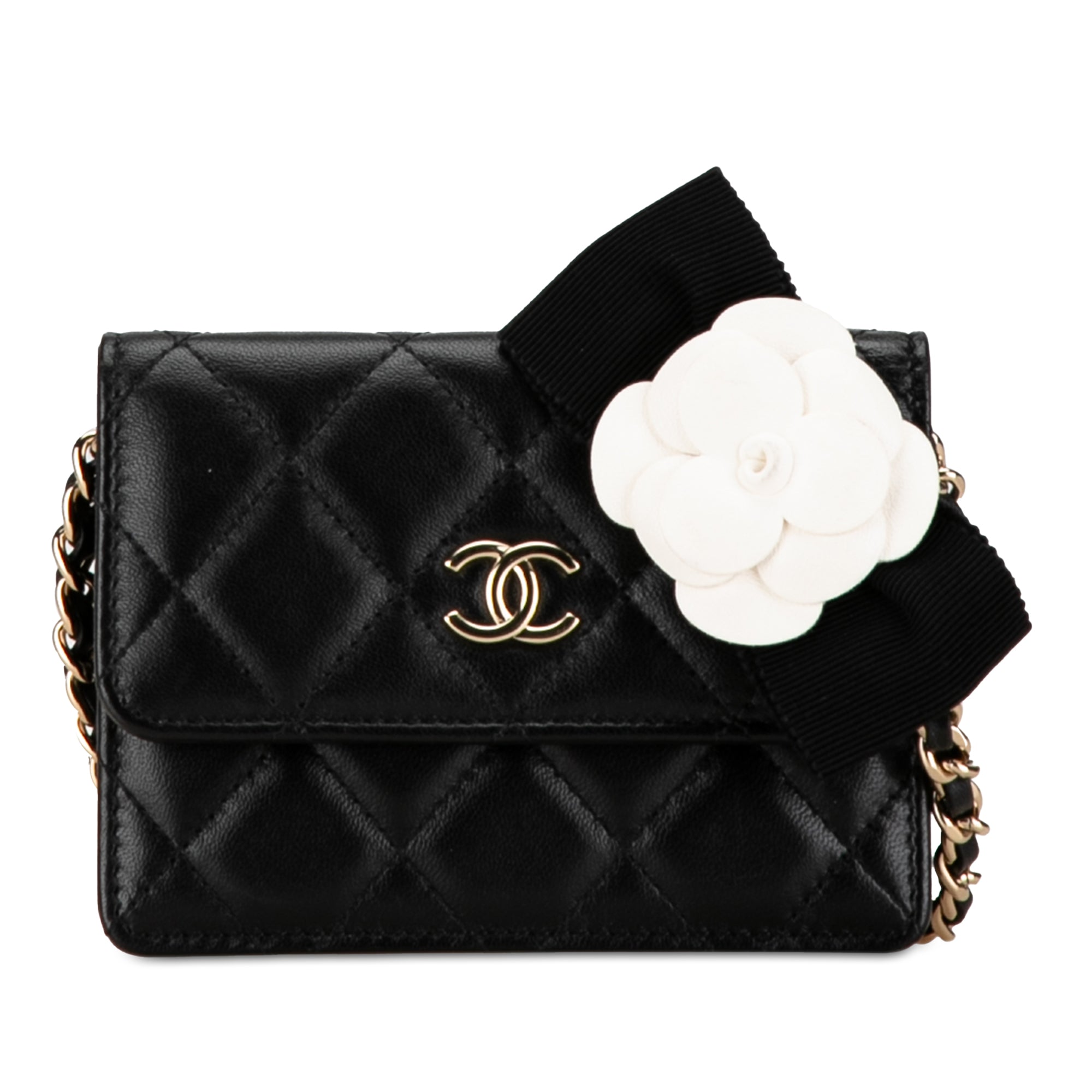 Chanel Pre-Owned Quilted Lambskin My Chanel Lady Card Holder On Chain | Women | Black