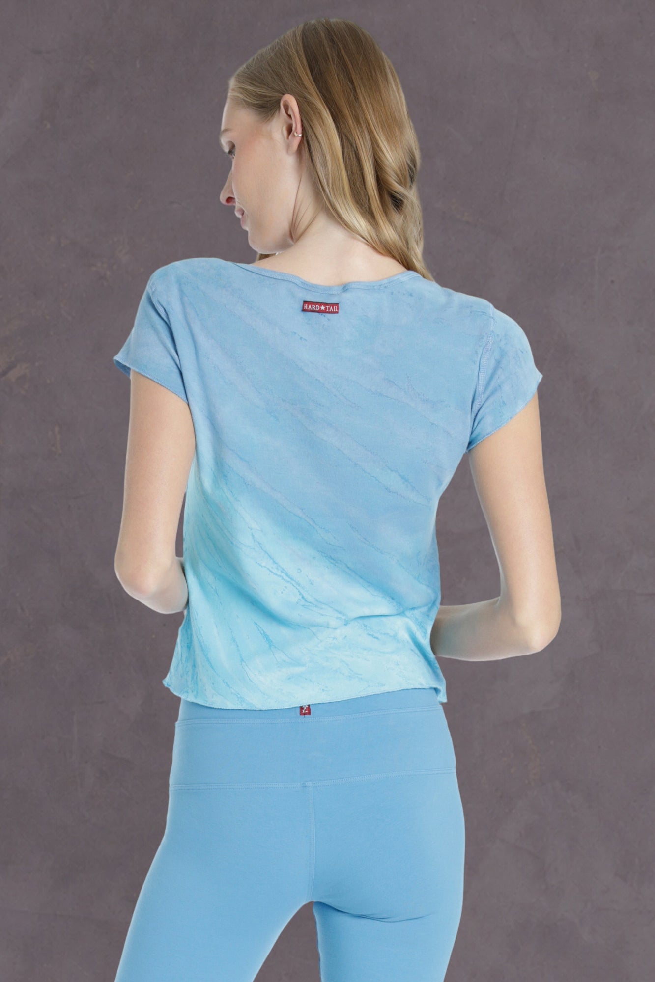 Women | Short Sleeve Crossover Shoulder Baby Tee | Diagonal Rainbow Horizon 12