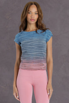 Women | Short Sleeve Crossover Shoulder Baby Tee | Rainbow Horizon 91