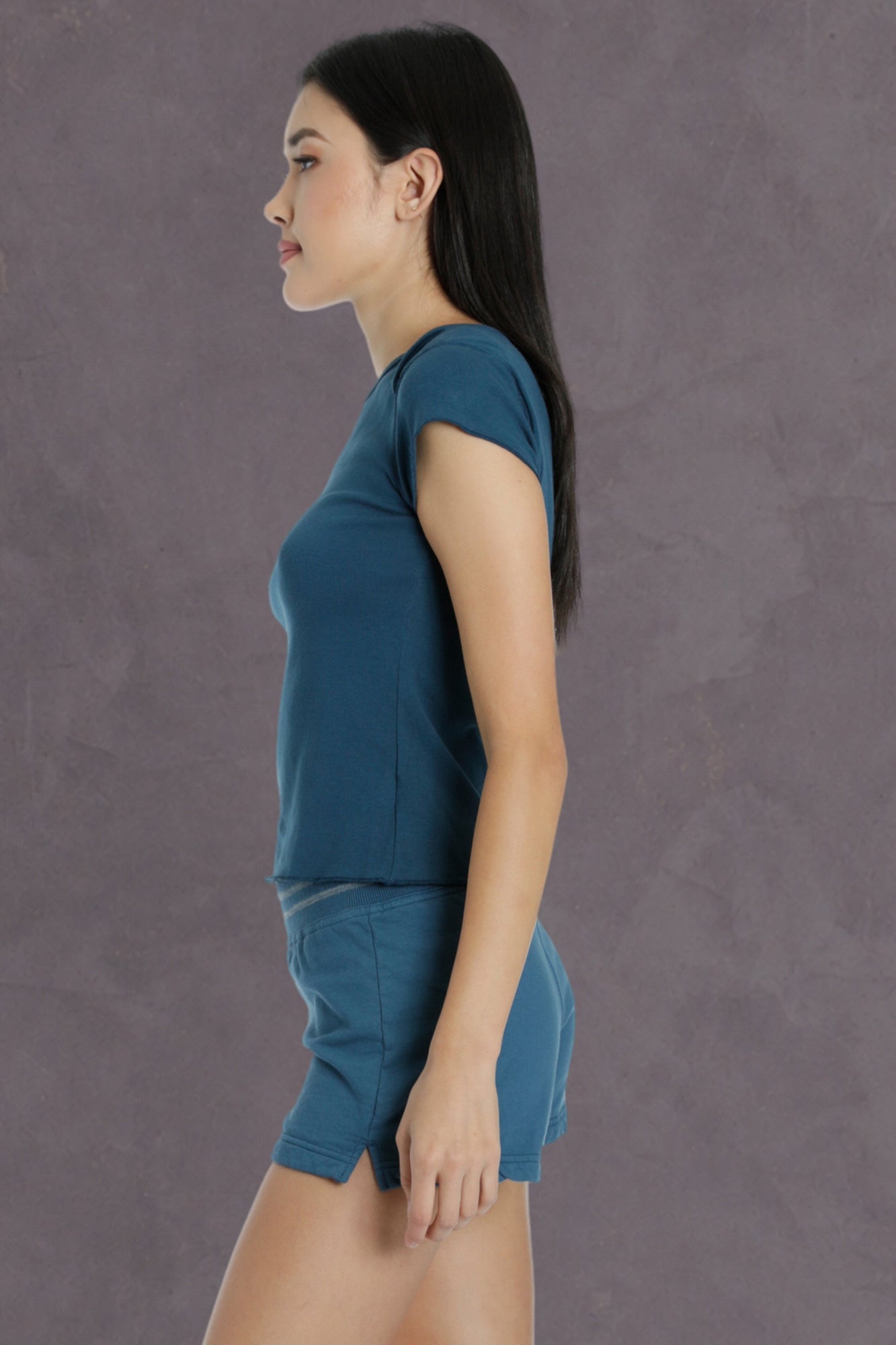 Women | Short Sleeve Crossover Shoulder Baby Tee | River