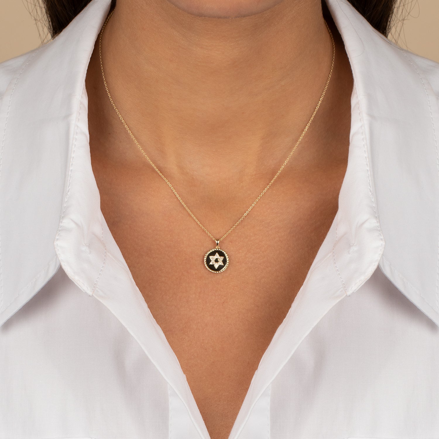  Diamond Pave Star Of David Disc Necklace 14K - Adina's Jewels