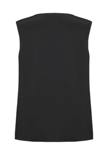 Silk Blend Sleeveless Straight-Fit Shirt | Black