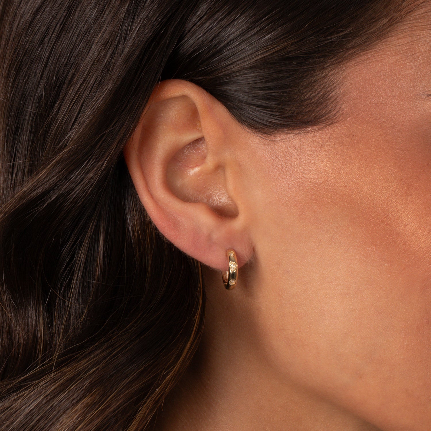 Diamond Scattered Heart Huggie Earring 14K - Adina's Jewels