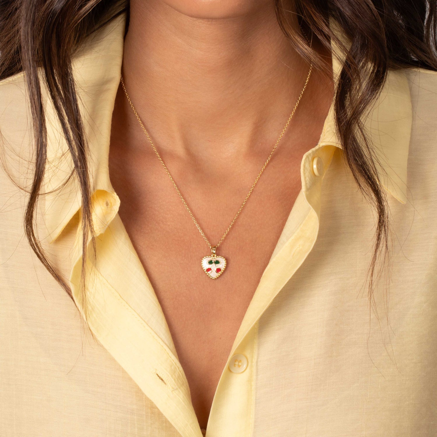 Red & Green Enamel Cherry Cutout Heart Necklace - Adina's Jewels