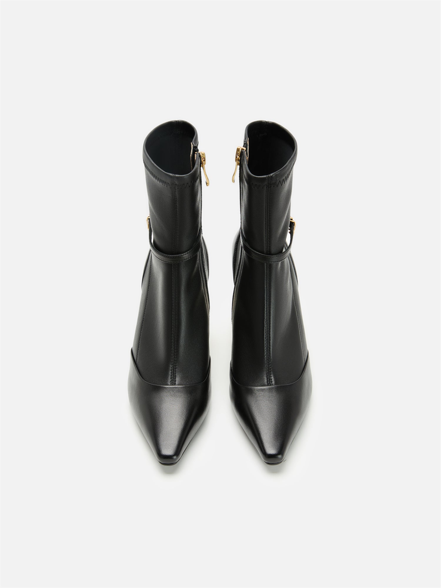 Stretch Lambskin Spliced Pointed Toe High-Heeled Ankle Boots | Black
