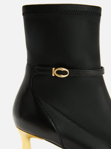 Stretch Lambskin Spliced Pointed Toe High-Heeled Ankle Boots | Black