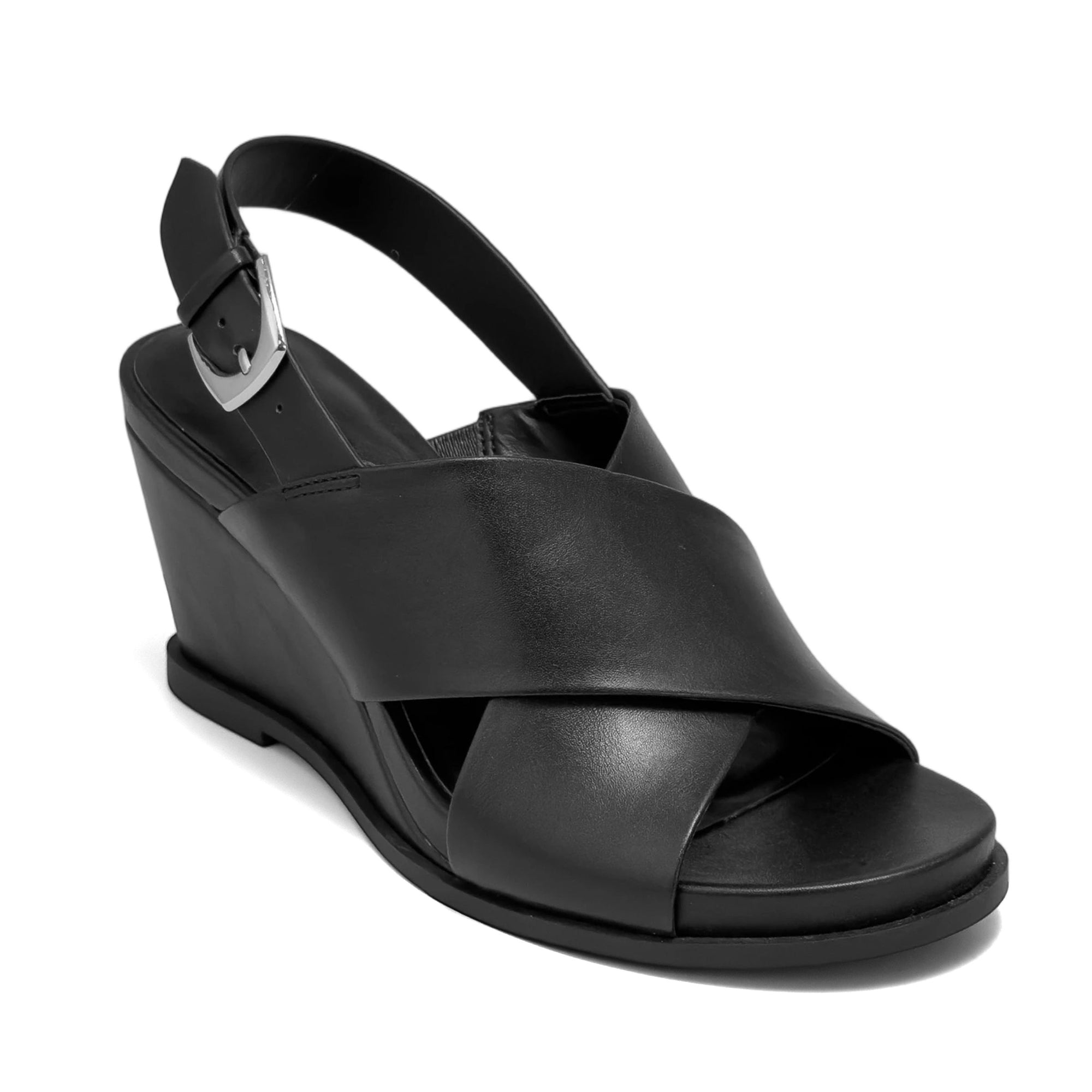 Dayonara Sandal Wedge | Black Faux Calf