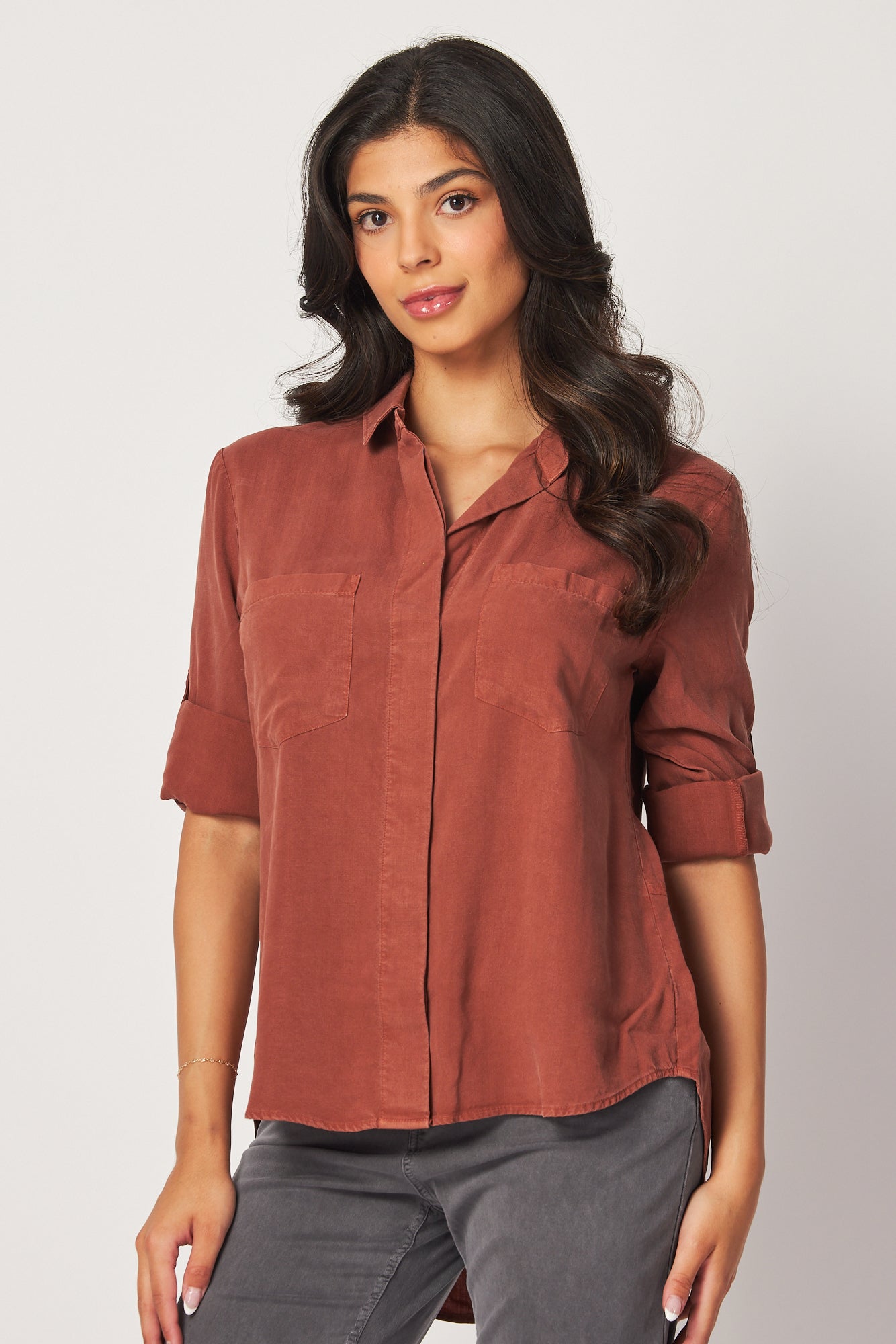 Split Back Button Down - Autumn Amber