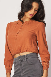 Long Sleeve Elastic Waist Top - Spiced Cinnamon