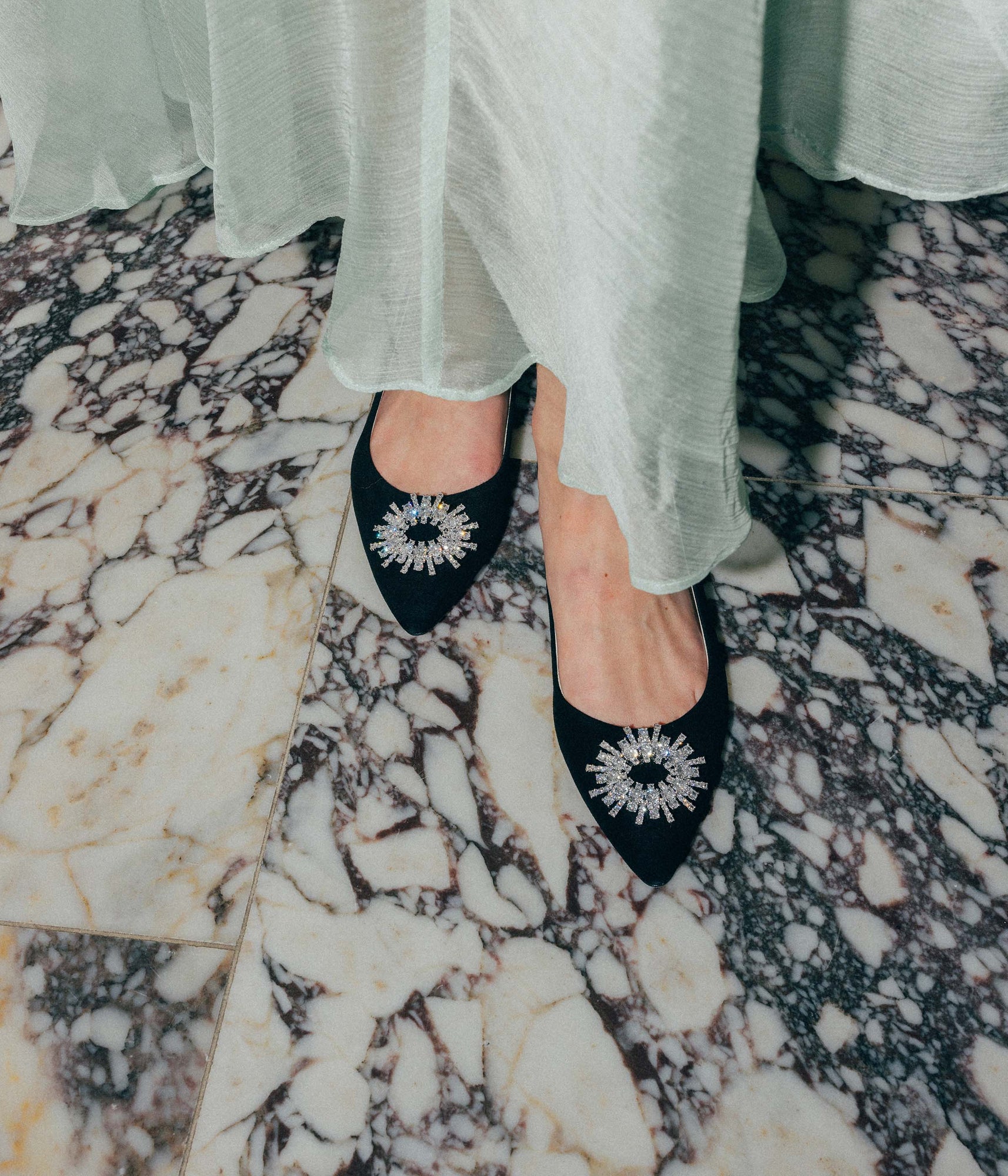 Stevie Ballerina Flats in Black Suede - Loren Hope