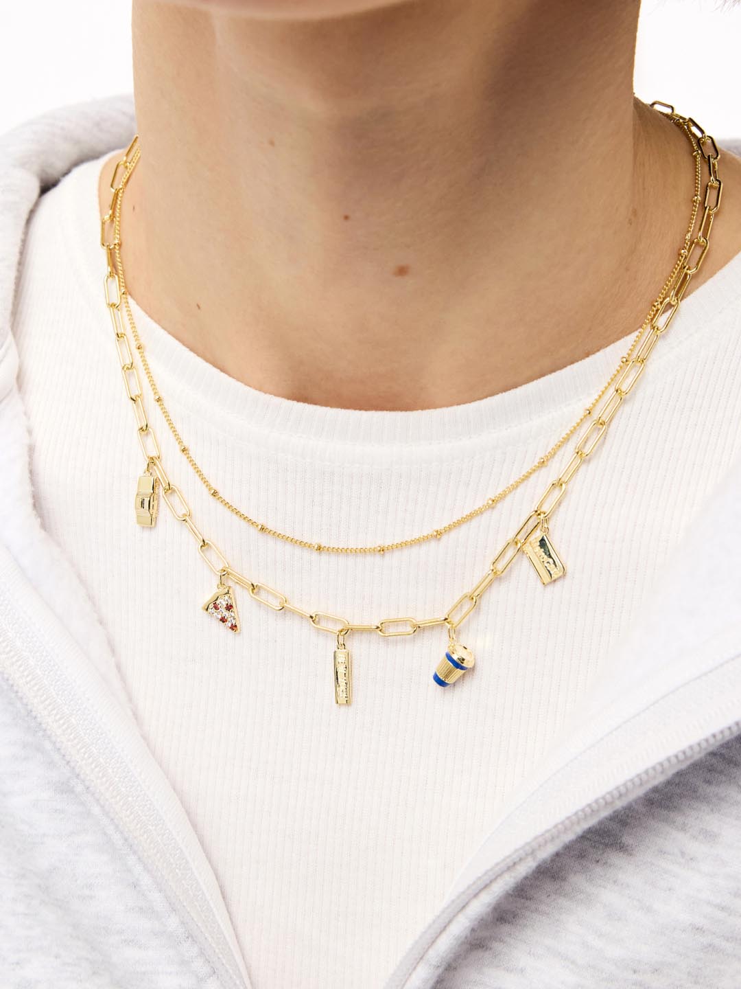 14K Gold Plated Cubic Zirconia Enamel Statement Taxi Pizza Coffee Card Lobster Clasp Pendant Necklaces For Women Ana Luisa A New York Minute Necklace