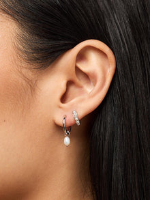 Pearl Huggie Hoops - Ashley Silver | Sterling Silver | Glass Pearls