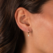 Diamond Pear Bezel Dangling Huggie Earring 14K - Adina's Jewels