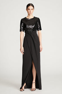Halston | Keagan Gown In Sequin & Crepe | Black