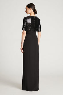 Halston | Keagan Gown In Sequin & Crepe | Black