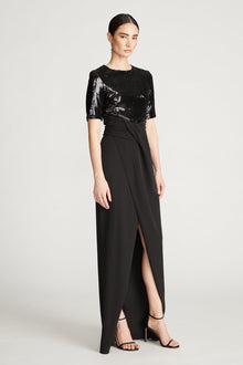 Halston | Keagan Gown In Sequin & Crepe | Black