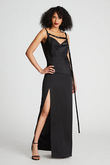 Halston | Nomi Gown In Satin & Sequin | Black