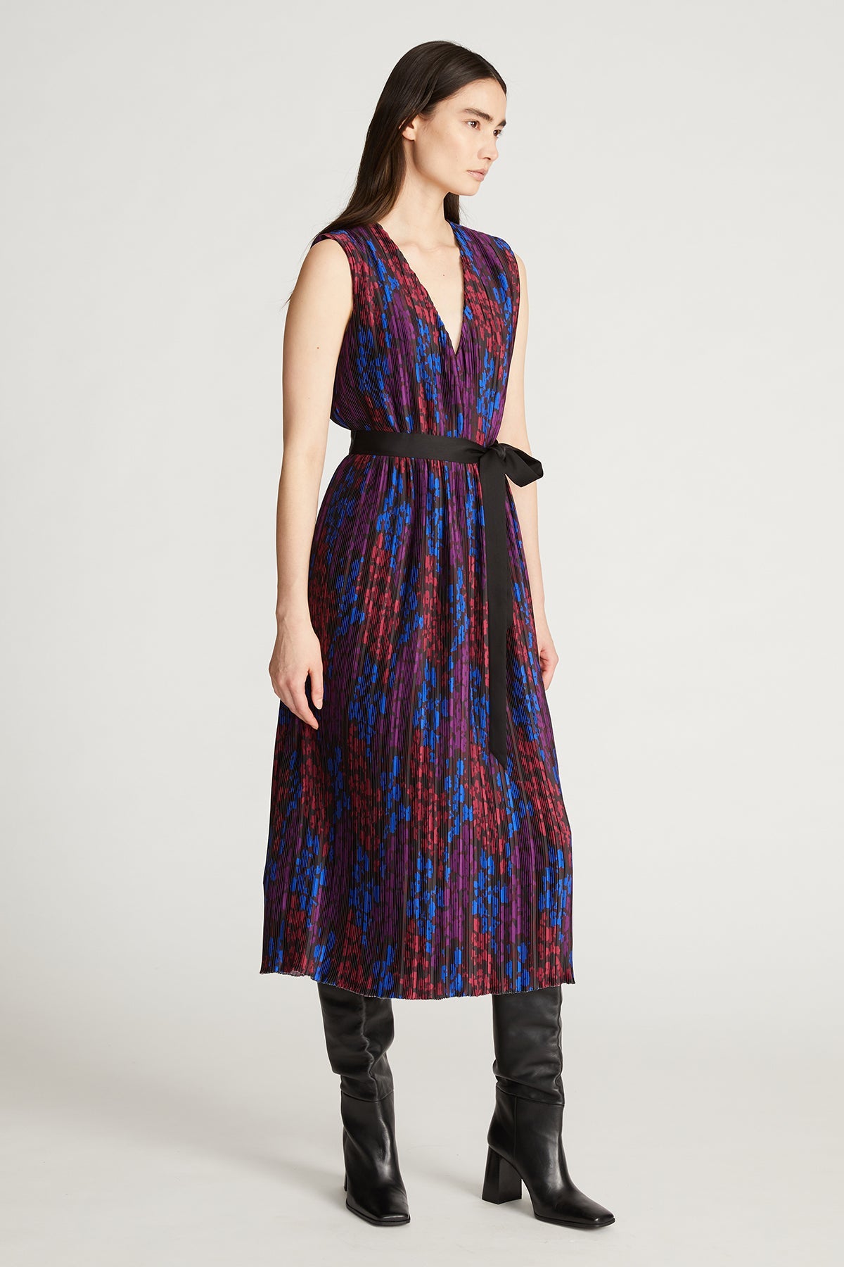 Halston | Kieran Dress In Printed Pleat | Multi Floral Print