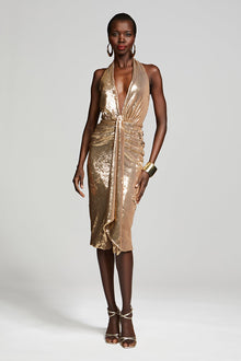 Halston | Sya Dress In Sequin | Light Gold