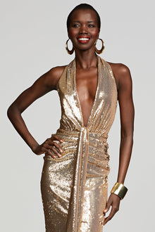 Halston | Sya Dress In Sequin | Light Gold