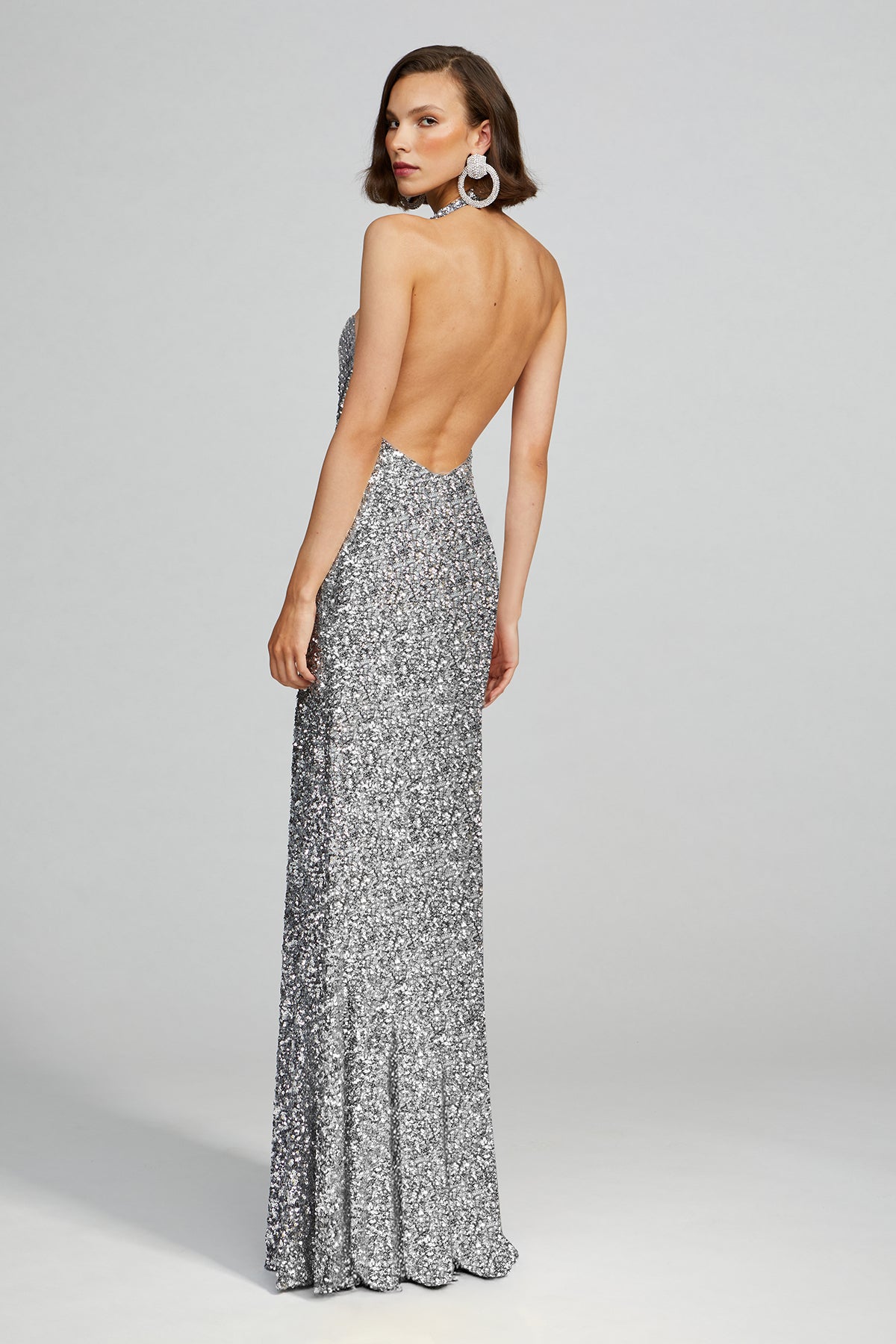 Halston | Ena Gown In Sequin | Silver
