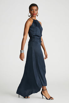 Halston | Slub Micro Satin Gown | Navy