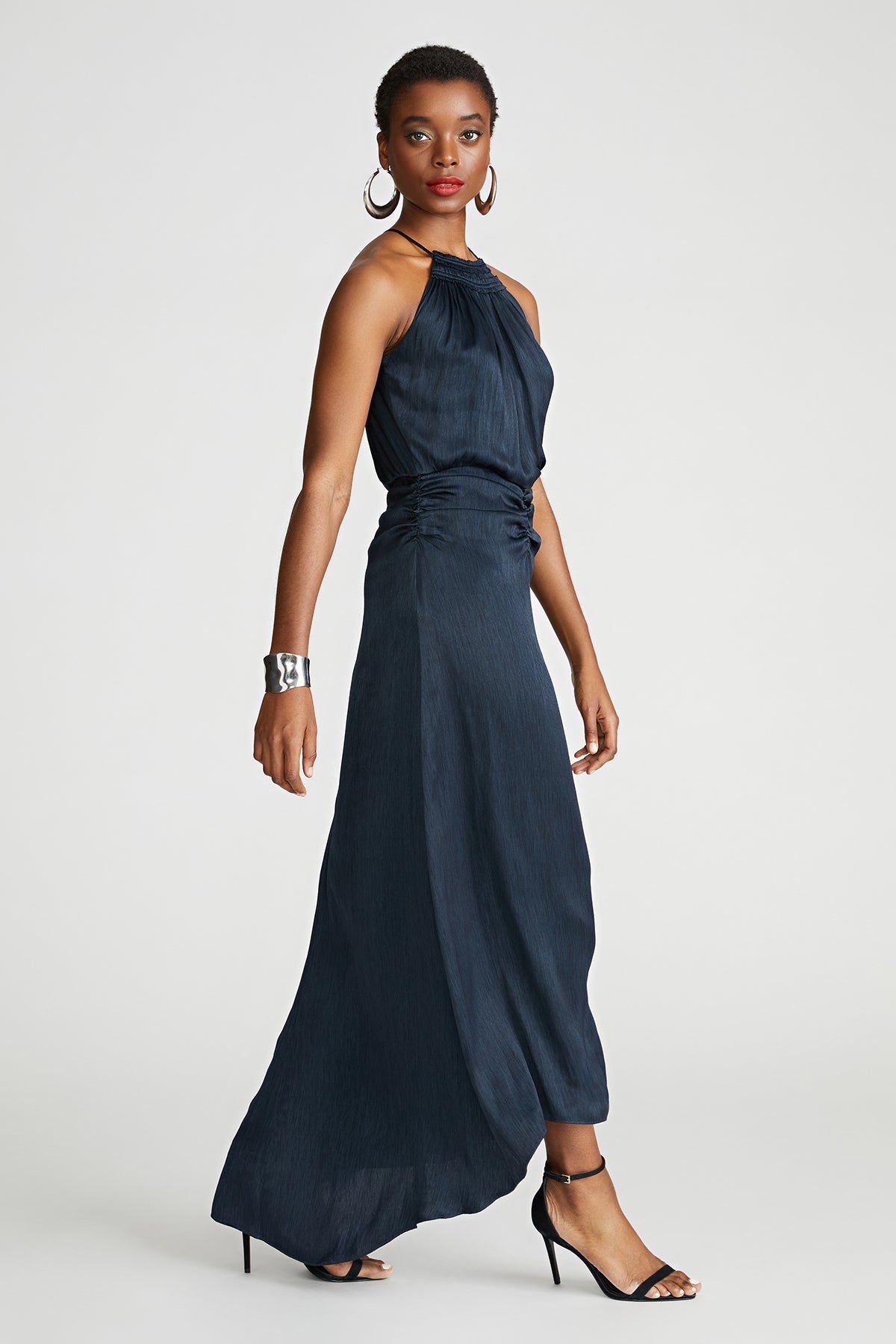 Halston | Slub Micro Satin Gown | Navy