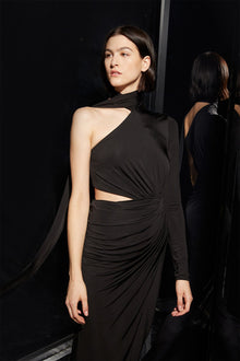 Halston | Joanna Jersey Asymmetric Gown | Black