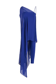Halston | Rayna Catsuit In Scuba/Chiffon | Lapis