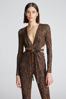 Halston | Jada Catsuit In Leopard Scuba | Leopard Print