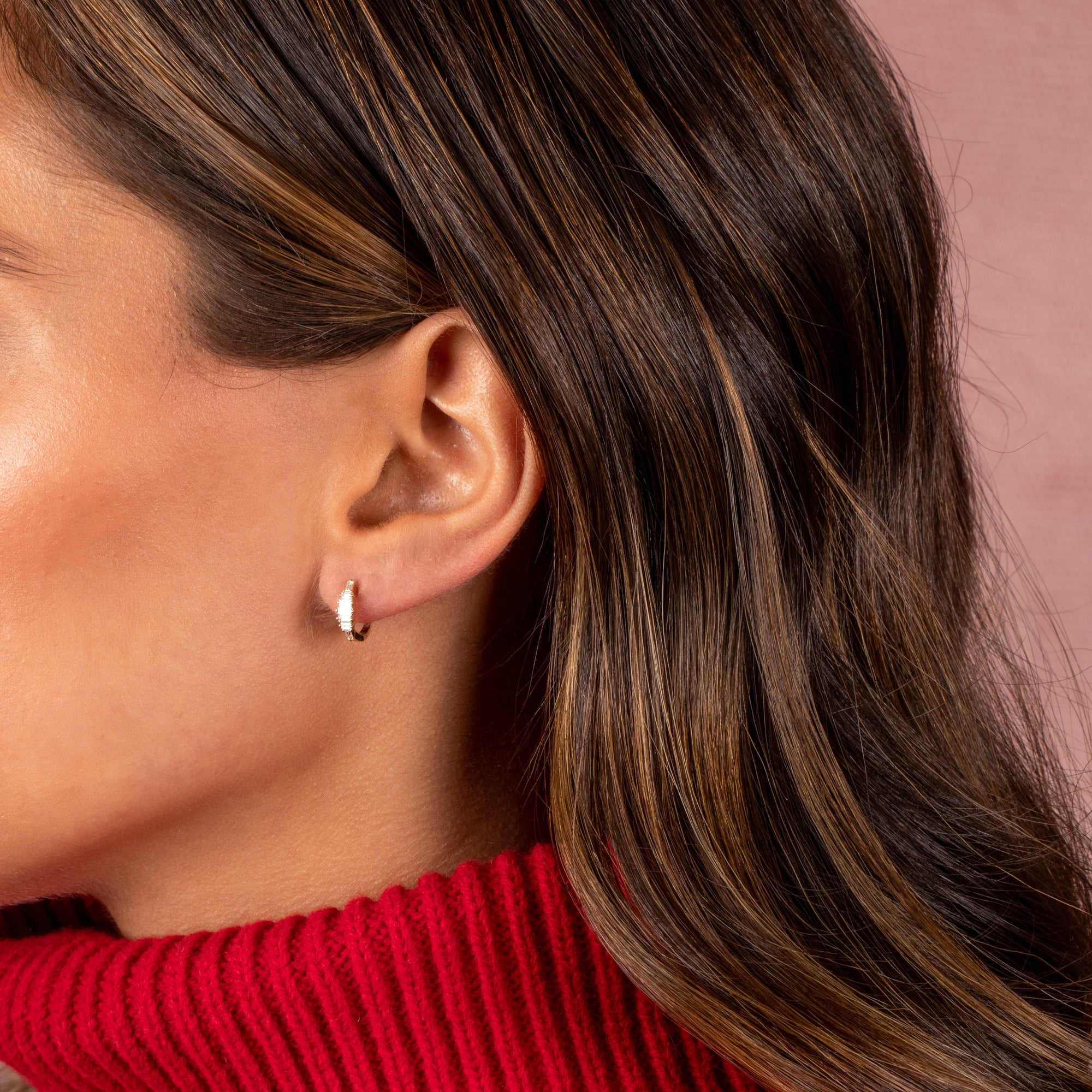  Diamond Graduated Baguette Huggie Earring 14K - Adina's Jewels