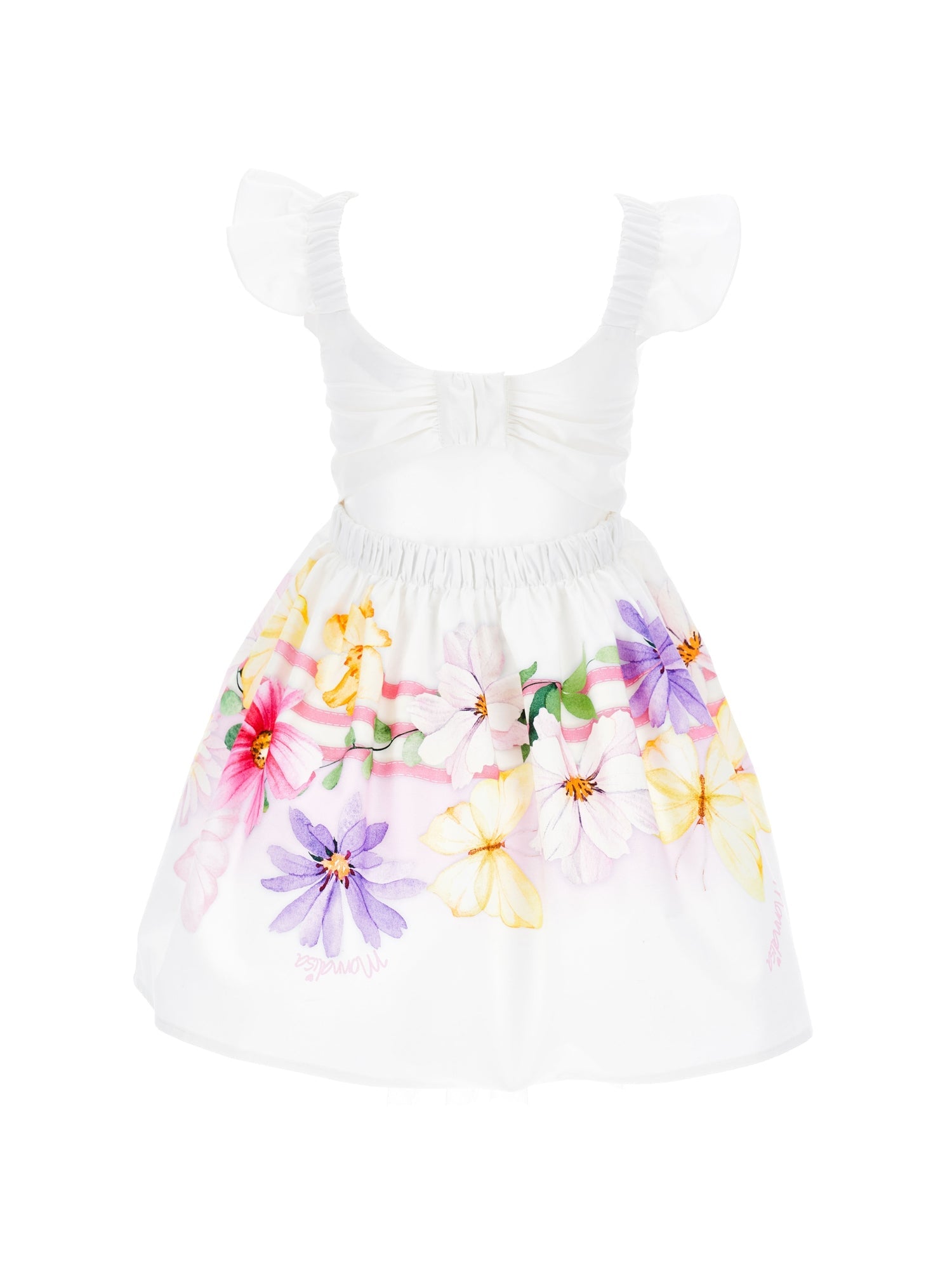 Girls | Floral Poplin Dress With Butterfly | White/Multicolor