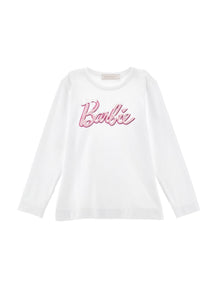 Girls | Barbie Jersey Cotton T-Shirt With Logo | Cream