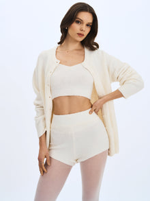 Orla Wool-Blend Ribbed Knit Cardigan | White