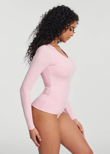V-Neck Long Sleeve Top | Ballet Pink