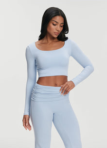 Cropped Round Neck Top | Sky Blue