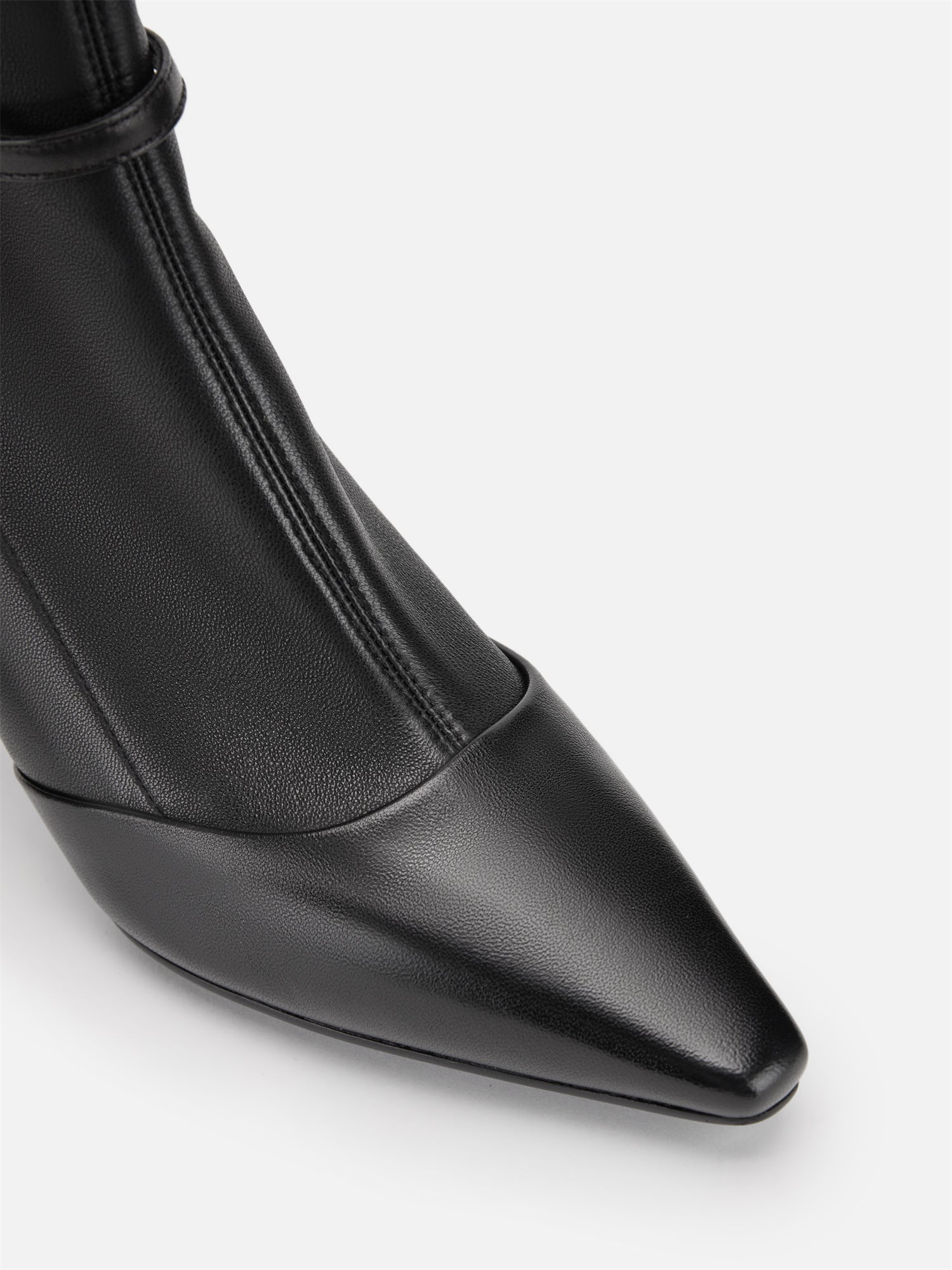 Stretch Lambskin Spliced Pointed Toe High-Heeled Ankle Boots | Black