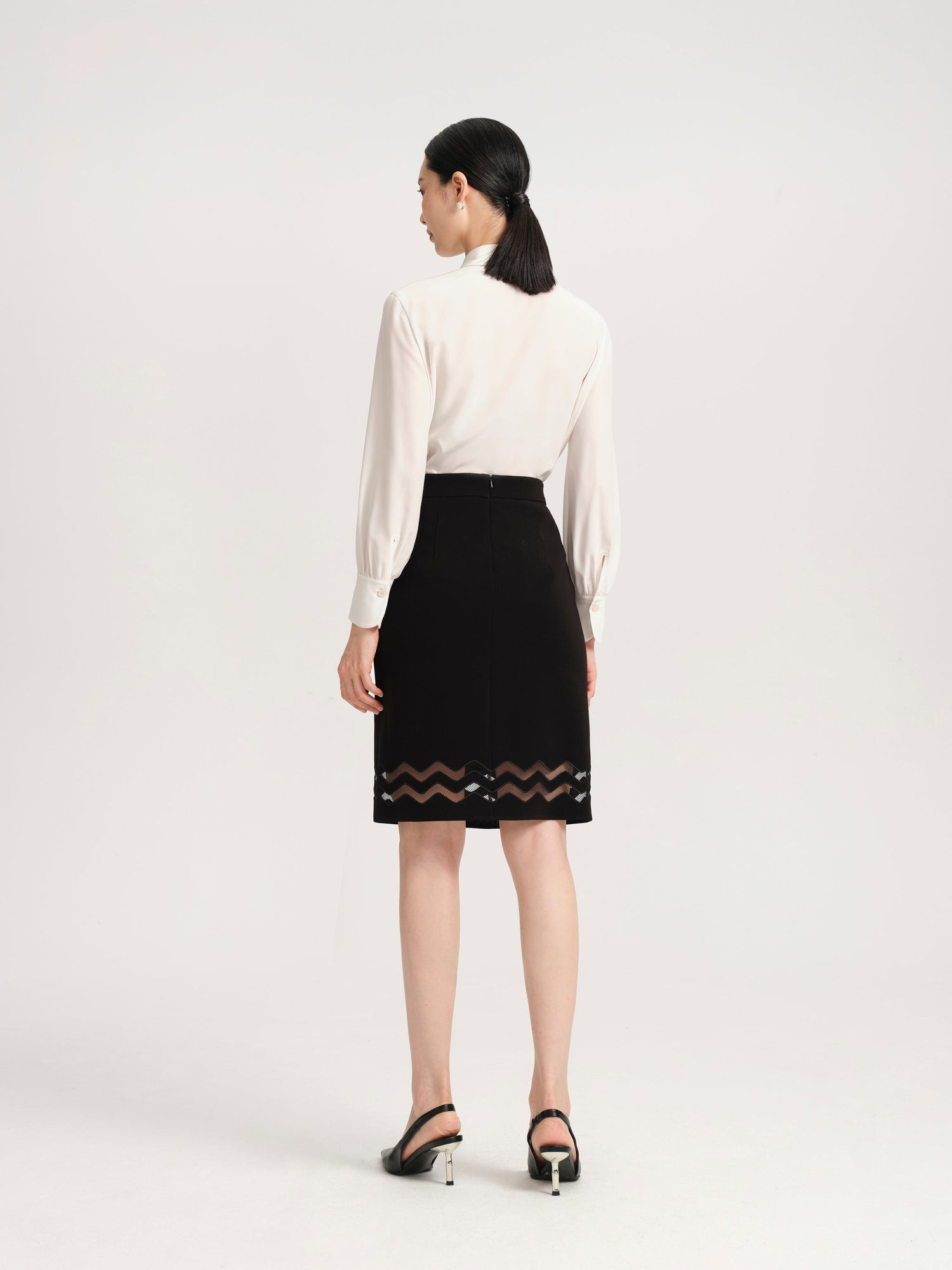 Triacetate Double Cut-Out Mesh Midi Skirt | Black