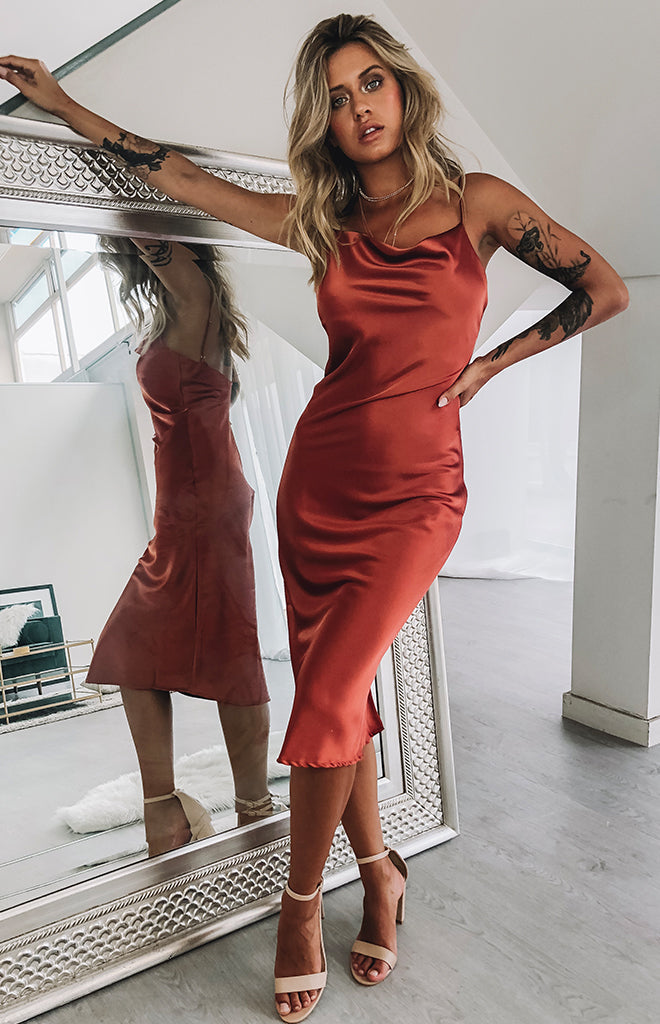 Schiffer Slip Midi Dress | Rust