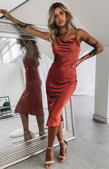 Schiffer Slip Midi Dress | Rust