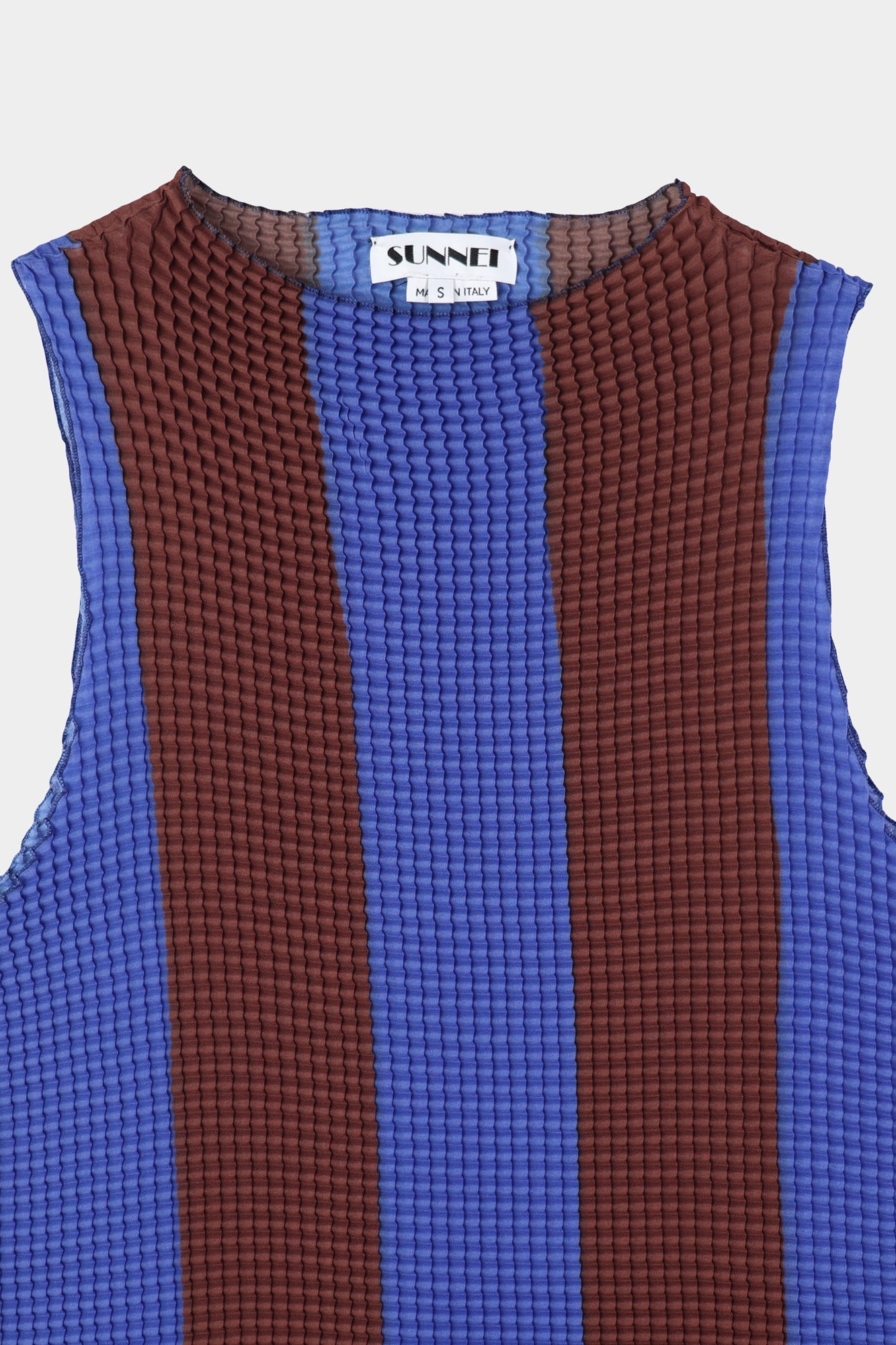 Pleated Tank Top | Women | Blue x Brown Stripes