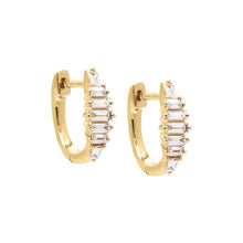 14K Gold / Pair Diamond Graduated Baguette Huggie Earring 14K - Adina's Jewels