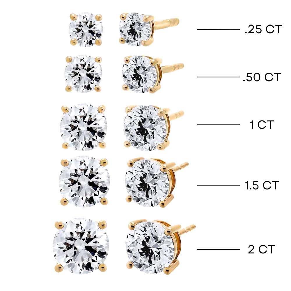  Lab Grown Diamond Solitaire Four Prong Stud Earring 14K - Adina's Jewels