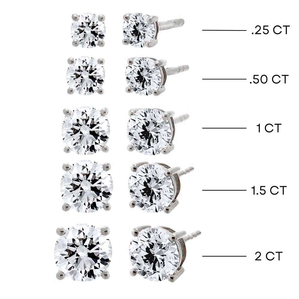  Lab Grown Diamond Solitaire Four Prong Stud Earring 14K - Adina's Jewels